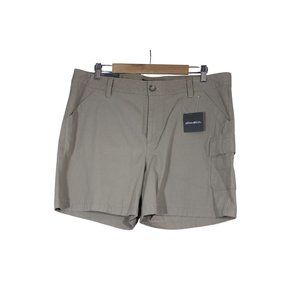 Eddie Bauer women's slightly curvy high‎ rise khaki canvas utility shorts 16